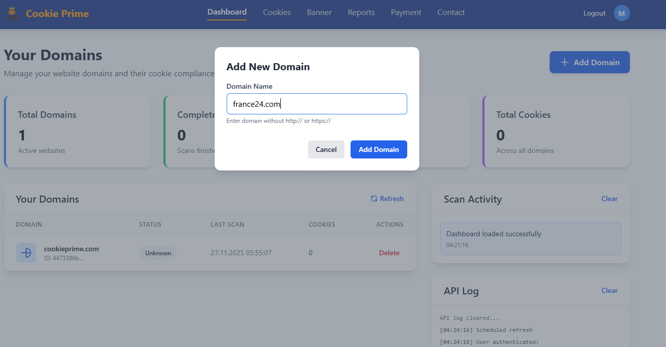 Step 2: Add Domain & Auto Scan